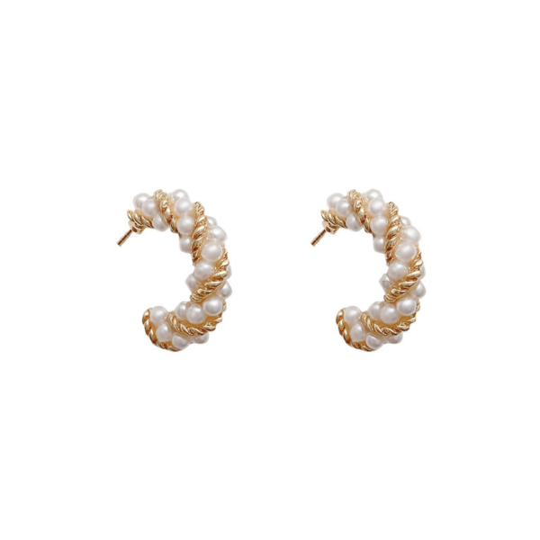 Twisted Pearly Hoop Earrings - Image 5