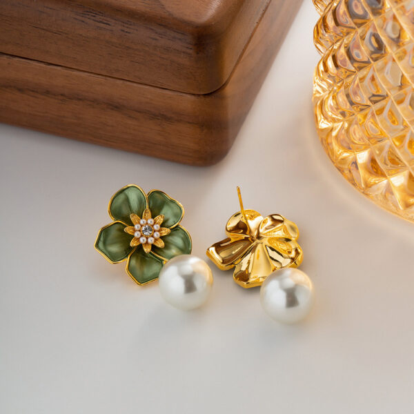 Olive Blossom Pearl Earrings - Image 4