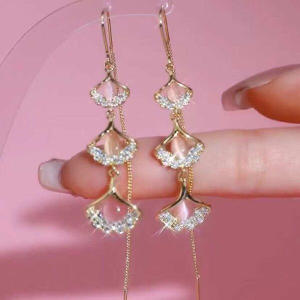Pink Long Chain Tassel Earrings
