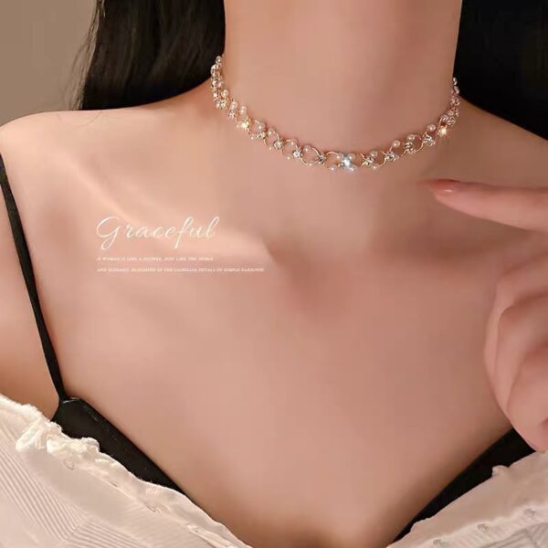 Luxury Rhinestone Pearl Shiny Choker Necklace