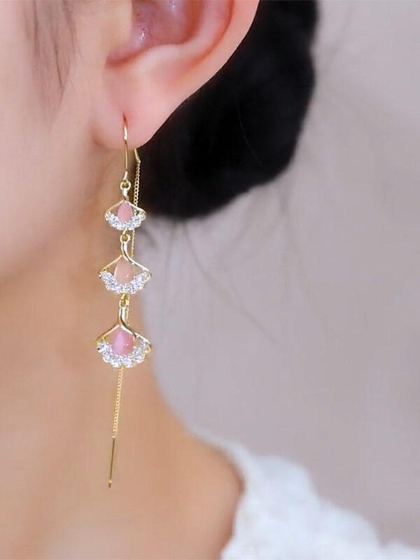 Pink Long Chain Tassel Earrings - Image 2