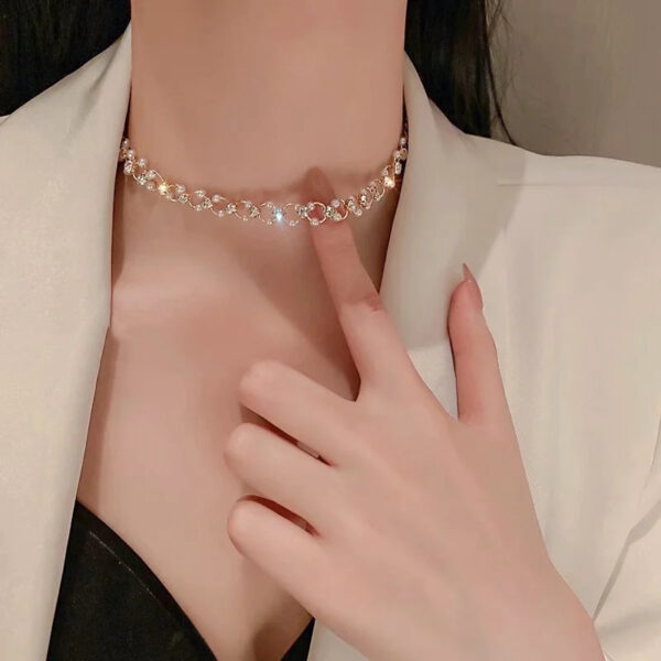 Luxury Rhinestone Pearl Shiny Choker Necklace - Image 2