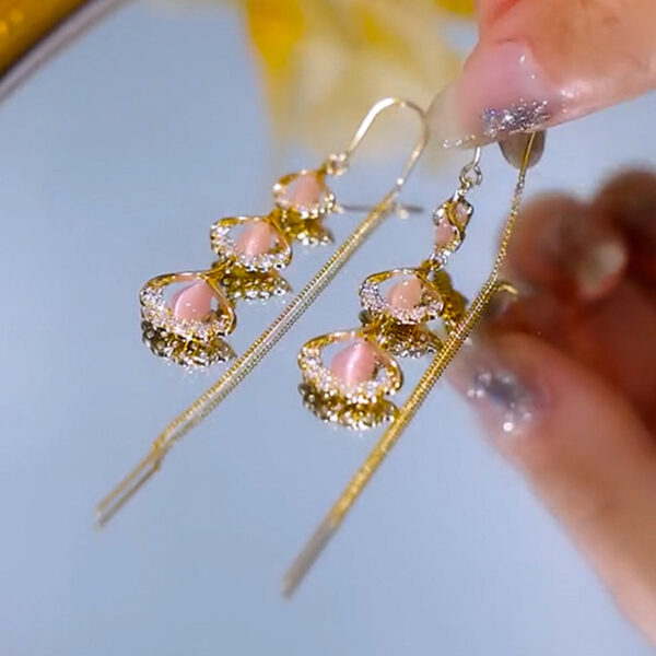 Pink Long Chain Tassel Earrings - Image 3