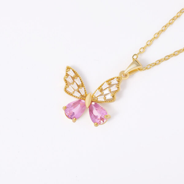 Pink Butterfly Crystal Anti Tarnish Necklace