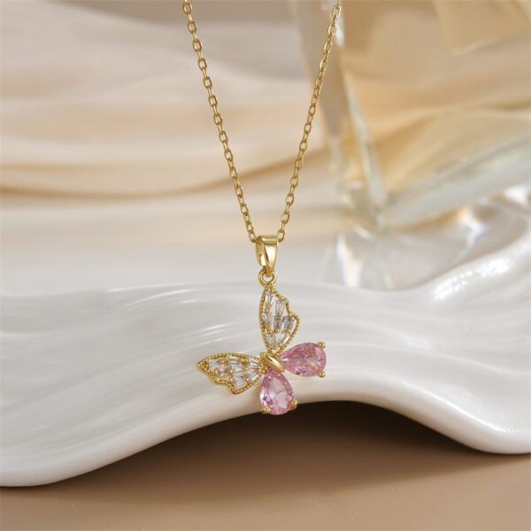 Pink Butterfly Crystal Anti Tarnish Necklace - Image 2