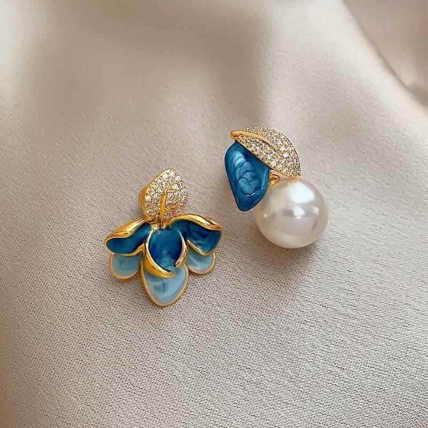 Blue Flower & Bud Earrings - Image 3